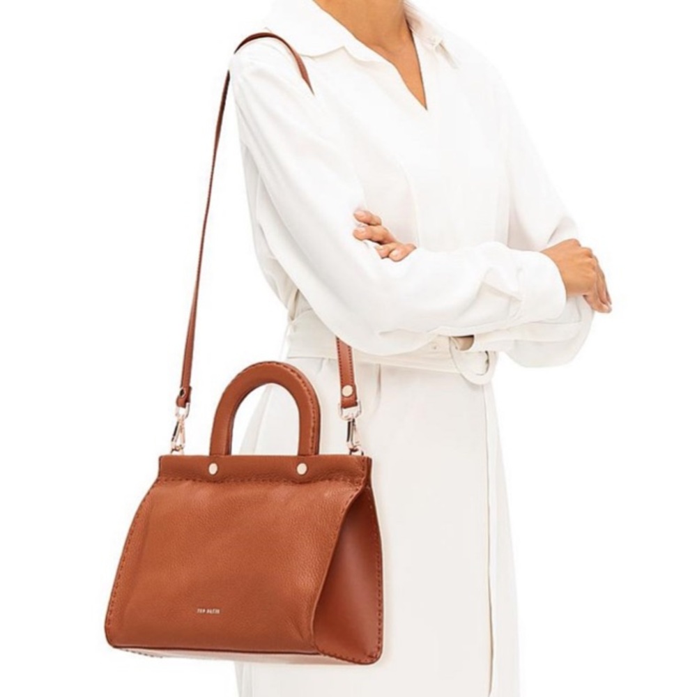 Ted Baker Stab Stitch Midi Tote w/ detachable shoulder/crossbody strap • Cognac
